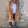 imagechouyatou Womens Faux Suede Leather Mid Long Coat Notched Lapel Business Casual Blazer Jacket Coat OvercoatBrown