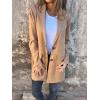imagechouyatou Womens Faux Suede Leather Mid Long Coat Notched Lapel Business Casual Blazer Jacket Coat OvercoatKhaki