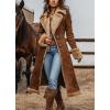 imagechouyatou Womens Faux Suede Sherpa Lined Midi Long Jacket Fleece Notch Lapel Winter Trench CoatBrown