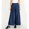 imagechouyatou Womens Flare Wide Leg Denim Pants Smocked Elastic Waist Pleated Culotte Jeans Boyfriend Baggy JeansDark Blue