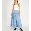 imagechouyatou Womens Flare Wide Leg Denim Pants Smocked Elastic Waist Pleated Culotte Jeans Boyfriend Baggy JeansLight Blue