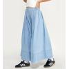 imagechouyatou Womens Flare Wide Leg Denim Pants Smocked Elastic Waist Pleated Culotte Jeans Boyfriend Baggy JeansLight Blue