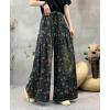 imagechouyatou Womens Floral Wide Leg Denim Pants Adjustable Drawstring Baggy Elastic Waist Culotte JeansBlack