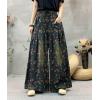 imagechouyatou Womens Floral Wide Leg Denim Pants Adjustable Drawstring Baggy Elastic Waist Culotte JeansBlack
