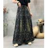 imagechouyatou Womens Floral Wide Leg Denim Pants Adjustable Drawstring Baggy Elastic Waist Culotte JeansBlack