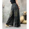 imagechouyatou Womens Floral Wide Leg Denim Pants Adjustable Drawstring Baggy Elastic Waist Culotte JeansBlack