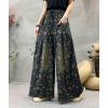 imagechouyatou Womens Floral Wide Leg Denim Pants Adjustable Drawstring Baggy Elastic Waist Culotte JeansBlack