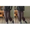 imagechouyatou Womens Harem Loose Corduroy Pants Elastic High Waisted Straight Wide Leg Trouser with PocketsBrown