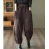 imagechouyatou Womens Harem Loose Corduroy Pants Elastic High Waisted Straight Wide Leg Trouser with PocketsBrown