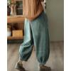 imagechouyatou Womens Harem Loose Corduroy Pants Elastic High Waisted Straight Wide Leg Trouser with PocketsGreen