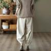 imagechouyatou Womens Harem Loose Corduroy Pants Elastic High Waisted Straight Wide Leg Trouser with PocketsWhite