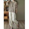 imagechouyatou Womens Harem Loose Corduroy Pants Elastic High Waisted Straight Wide Leg Trouser with PocketsWhite