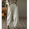 imagechouyatou Womens Harem Loose Corduroy Pants Elastic High Waisted Straight Wide Leg Trouser with PocketsWhite