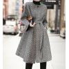 imagechouyatou Womens Herringbone Collarless Blazer Wool Coat 34 Sleeve Mid Long Trench Coat with BeltBlack