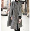 imagechouyatou Womens Herringbone Collarless Blazer Wool Coat 34 Sleeve Mid Long Trench Coat with BeltBlack