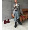 imagechouyatou Womens Herringbone Double Breasted Wool Coat Notched Lapel Work Casual Wool Blend Trench Pea Coat JacketGray
