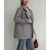 imagechouyatou Womens Herringbone Double Breasted Wool Coat Notched Lapel Work Casual Wool Blend Trench Pea Coat JacketGray