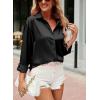 imagechouyatou Womens Lapel Collar Long Sleeve Satin Silk Dress Casual Button Down Shirt BlousesBlack
