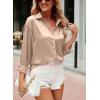 imagechouyatou Womens Lapel Collar Long Sleeve Satin Silk Dress Casual Button Down Shirt BlousesChampagne