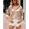 imagechouyatou Womens Lapel Collar Long Sleeve Satin Silk Dress Casual Button Down Shirt BlousesChampagne