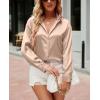 imagechouyatou Womens Lapel Collar Long Sleeve Satin Silk Dress Casual Button Down Shirt BlousesChampagne