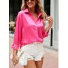 imagechouyatou Womens Lapel Collar Long Sleeve Satin Silk Dress Casual Button Down Shirt BlousesRose Red