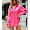 imagechouyatou Womens Lapel Collar Long Sleeve Satin Silk Dress Casual Button Down Shirt BlousesRose Red