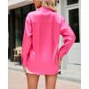 imagechouyatou Womens Lapel Collar Long Sleeve Satin Silk Dress Casual Button Down Shirt BlousesRose Red