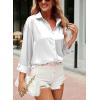 imagechouyatou Womens Lapel Collar Long Sleeve Satin Silk Dress Casual Button Down Shirt BlousesWhite