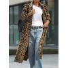 imagechouyatou Womens Leopard Print Faux Suede Coat Open Front Notch Lapel Midi Long Winter Trench CoatLeopard
