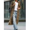 imagechouyatou Womens Leopard Print Faux Suede Coat Open Front Notch Lapel Midi Long Winter Trench CoatLeopard