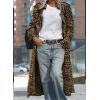 imagechouyatou Womens Leopard Print Faux Suede Coat Open Front Notch Lapel Midi Long Winter Trench CoatLeopard