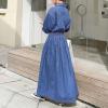imagechouyatou Womens Long Sleeve Denim Shirt Dress Button Down Lapel Business Casual Maxi Long Jean DressBlue