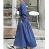 imagechouyatou Womens Long Sleeve Denim Shirt Dress Button Down Lapel Business Casual Maxi Long Jean DressBlue