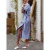 imagechouyatou Womens Long Sleeve Striped Shirt Dress Casual Button Down Midi Long Beach Dress with BeltBlue