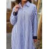 imagechouyatou Womens Long Sleeve Striped Shirt Dress Casual Button Down Midi Long Beach Dress with BeltBlue