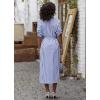 imagechouyatou Womens Long Sleeve Striped Shirt Dress Casual Button Down Midi Long Beach Dress with BeltBlue