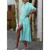 imagechouyatou Womens Long Sleeve Striped Shirt Dress Casual Button Down Midi Long Beach Dress with BeltGreen