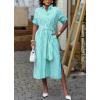 imagechouyatou Womens Long Sleeve Striped Shirt Dress Casual Button Down Midi Long Beach Dress with BeltGreen