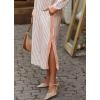 imagechouyatou Womens Long Sleeve Striped Shirt Dress Casual Button Down Midi Long Beach Dress with BeltKhaki