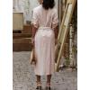 imagechouyatou Womens Long Sleeve Striped Shirt Dress Casual Button Down Midi Long Beach Dress with BeltKhaki
