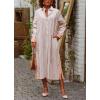 imagechouyatou Womens Long Sleeve Striped Shirt Dress Casual Button Down Midi Long Beach Dress with BeltKhaki