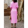 imagechouyatou Womens Long Sleeve Striped Shirt Dress Casual Button Down Midi Long Beach Dress with BeltPink