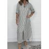 imagechouyatou Womens Long Sleeve Striped Shirt Dress Casual Loose Button Down Maxi Long Tunic DressGrey
