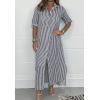 imagechouyatou Womens Long Sleeve Striped Shirt Dress Casual Loose Button Down Maxi Long Tunic DressNavy Blue