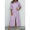 imagechouyatou Womens Long Sleeve Striped Shirt Dress Casual Loose Button Down Maxi Long Tunic DressPurple