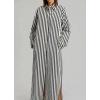 imagechouyatou Womens Long Sleeve Striped Shirt Dress Casual Loose Side Split Maxi Long Tunic DressBlack