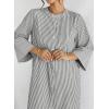 imagechouyatou Womens Long Sleeve Striped Shirt Dress Casual Loose Side Split Maxi Long Tunic DressBlack