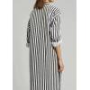 imagechouyatou Womens Long Sleeve Striped Shirt Dress Casual Loose Side Split Maxi Long Tunic DressBlack