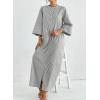 imagechouyatou Womens Long Sleeve Striped Shirt Dress Casual Loose Side Split Maxi Long Tunic DressBlack